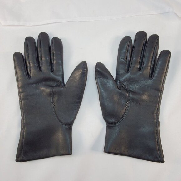 Vintage Avon Womans Black Vinyl Gloves Lined W/ Fleece Size Small Driving Gloves - Picture 2 of 10